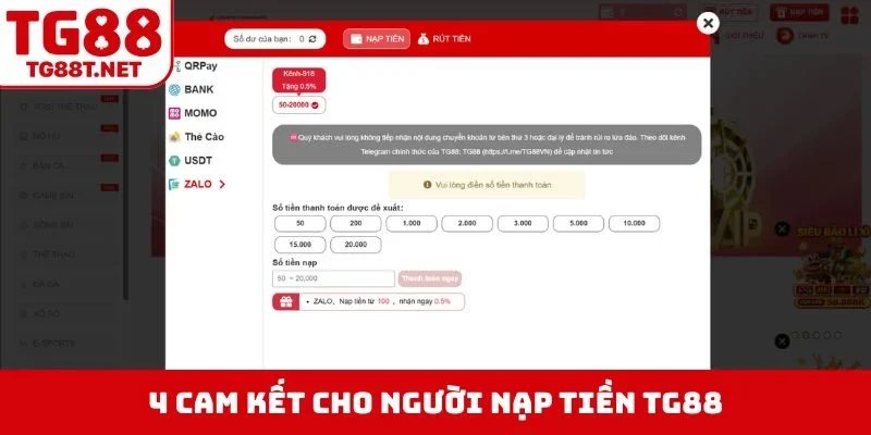 4 cam kết cho người nạp tiền TG88