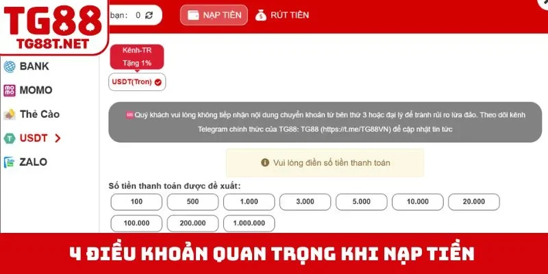 4 điều khoản quan trọng khi nạp tiền