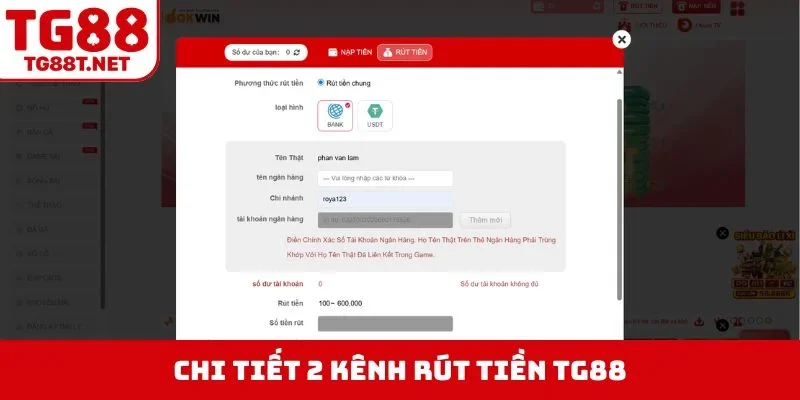 Chi tiết 2 kênh rút tiền TG88