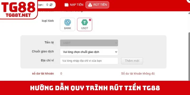 Hướng dẫn quy trình rút tiền TG88
