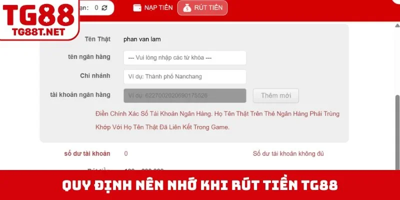 Quy định nên nhớ khi rút tiền TG88